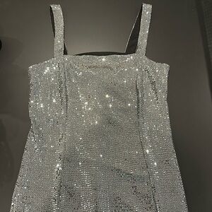 Gunmetal Silver Slit Leg Dress